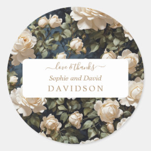 Sticker Rond Unique aquarelle blanc Roses Mariage