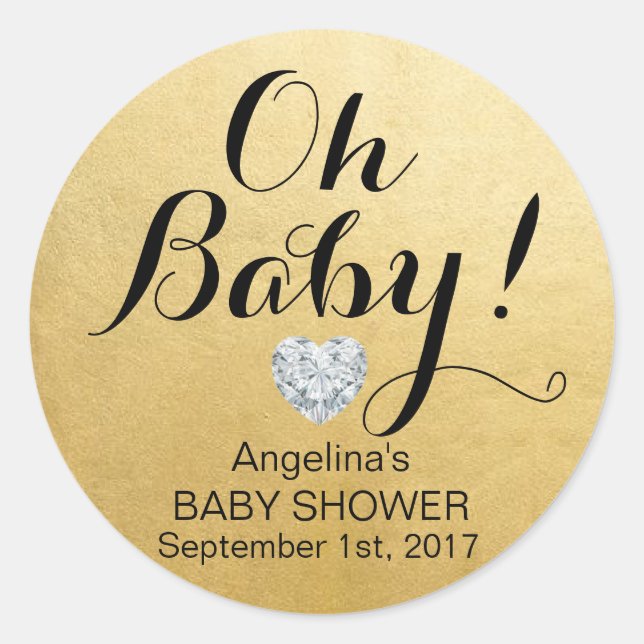 Sticker Rond Unique Élégant OH BÉBÉ ! Baby shower Faux Gold Foi (Devant)
