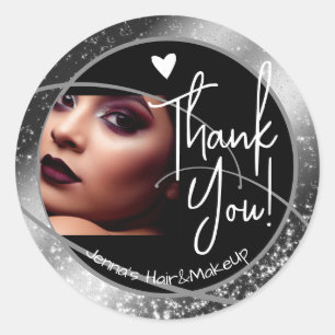 Sticker Rond Unique Modèle photo élégant Cadre Argent Coeur