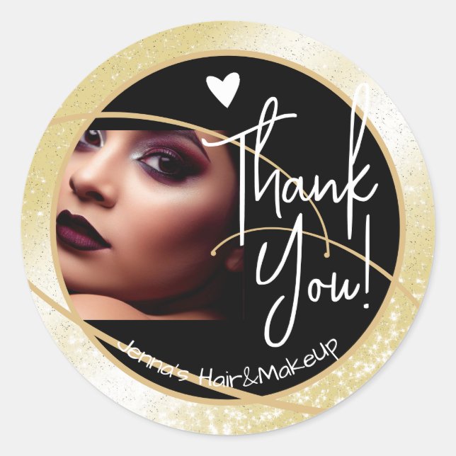 Sticker Rond Unique Modèle photo élégant Golden Frame Heart (Devant)