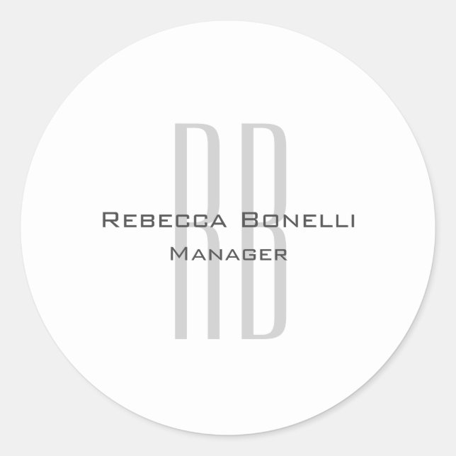Sticker Rond Unique Monogramme gris blanc moderne (Devant)