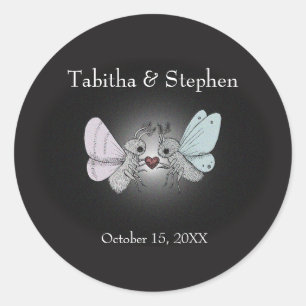 Sticker Rond Unique Moth Gothique Horreur Amour Mariage Faveur 