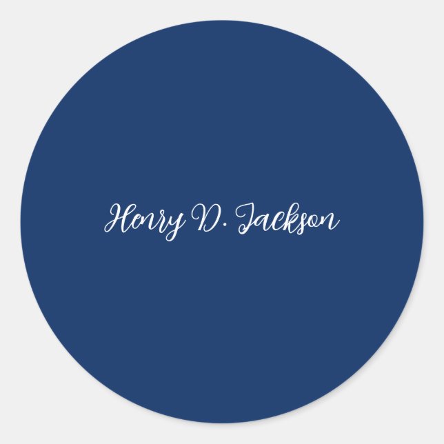 Sticker Rond Unique Navy Blue Classical Handwriting Plain (Devant)