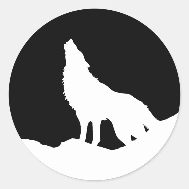 Sticker Rond Unique Noir & Blanc Pop Art Wolf Silhouette (Devant)