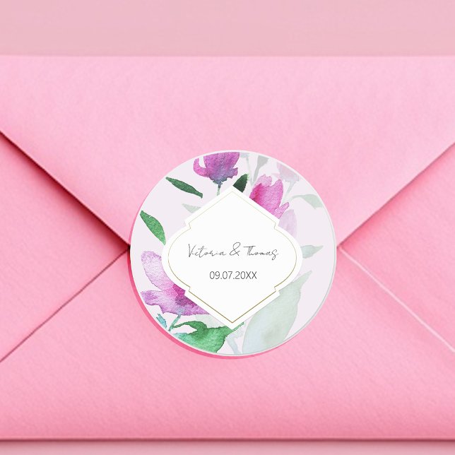 Sticker Rond Uniquité Des Fleurs D'Aquarelle Lilac (Créateur téléchargé)