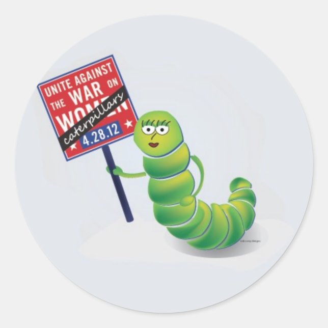 Sticker Rond Unissez-vous contre la guerre sur...Caterpillar ! (Devant)