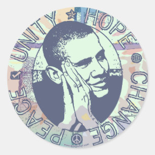 Sticker Rond Unité d'Obama, espoir, changement et paix 2012
