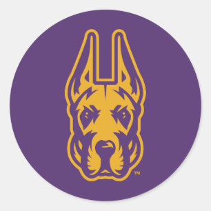 Sticker Rond Université d'Albany Chef de la mascotte Great Dane