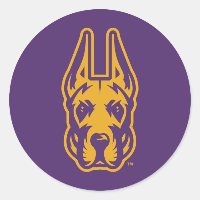 Sticker Rond Université d'Albany Chef de la mascotte Great Dane (Devant)