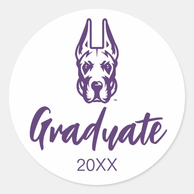 Sticker Rond Université d'Albany Chef de la mascotte Great Dane (Devant)