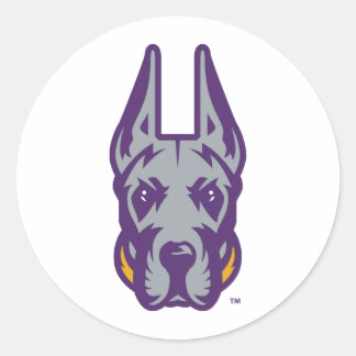 Sticker Rond Université d'Albany Chef de la mascotte Great Dane