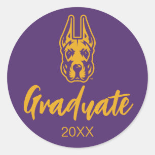 Sticker Rond Université d'Albany Chef de la mascotte Great Dane