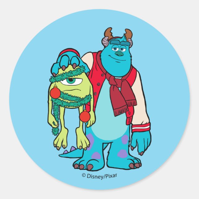 Sticker Rond Université Monsters | Mike & Sulley Holiday Cheer (Devant)