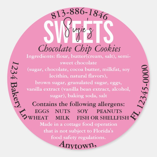 Sticker Rond Updated Florida State Cottage Law Ingredient Label (Devant)