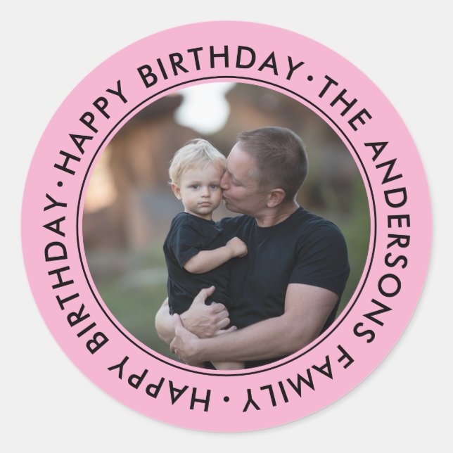 Sticker Rond upload picture Custom Photo Happy Birthday Family  (Devant)