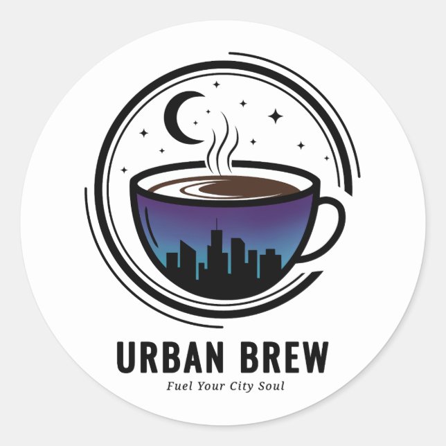 Sticker Rond Urban Brew City Skyline Coffee (Devant)