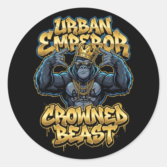 Sticker Rond Urban Graffiti Gorilla Crowned Beast Wall Art (Devant)