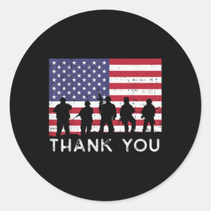 Sticker Rond US American Flag Soldiers Merci Memorial Day P