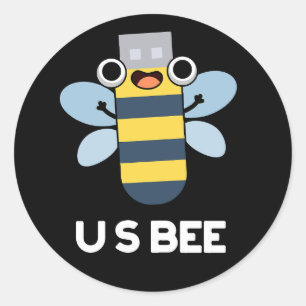 Sticker Rond US Bee Funny USB - Jeu technique Dark BG
