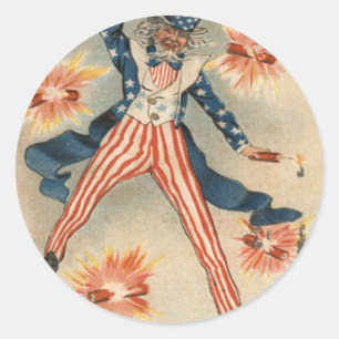 Sticker Rond US Drapeau Uncle Sam Fireworks Firecracker