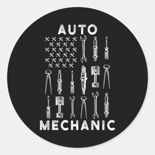 Sticker Rond US Flag Wrench Workshop Screwdriver Mechanic Gift (Devant)