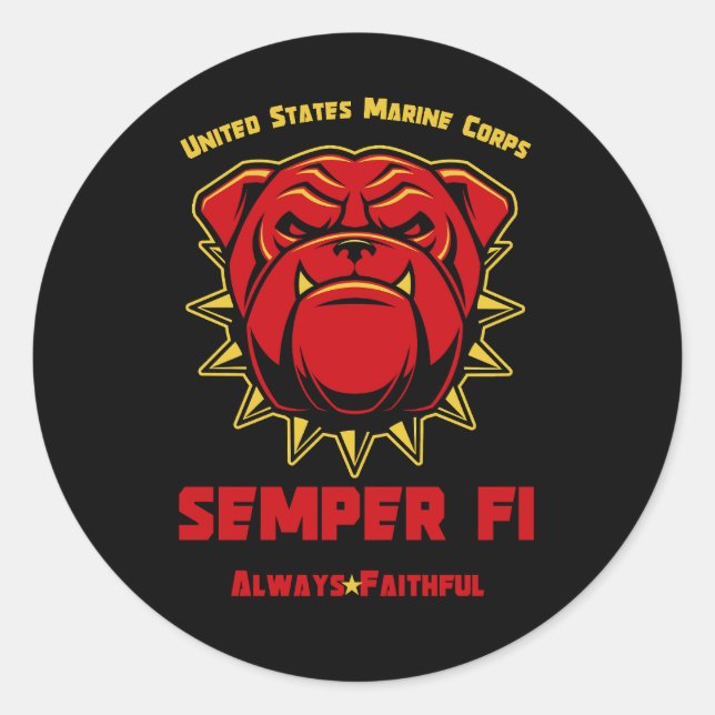 Sticker Rond US Marines Bulldog Mascot Semper Fi (Devant)
