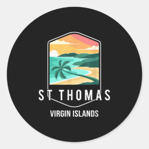 Sticker Rond Us Virgin Islands Plage Coucher de soleil Palm Tre