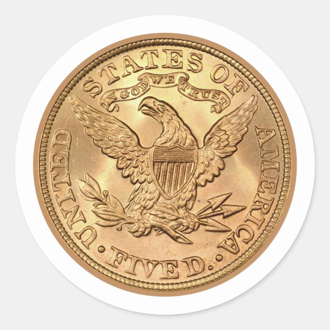 Sticker Rond USA 1895 $5 Liberty Half Eagle Gold Coin Classic (Devant)