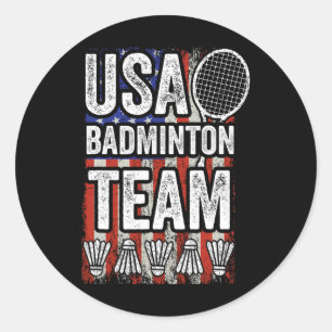 Sticker Rond Usa Badminton Team American Flag Funny Badminton F