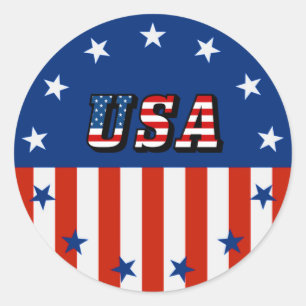 Sticker Rond USA - Drapeau américain et étoiles en cercle