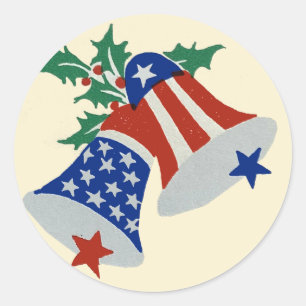 Sticker Rond USA Drapeau American Patriotic Christmas Bells Art