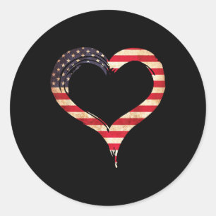 Sticker Rond Usa Drapeau Coeur American Patriotic Memorial Day 