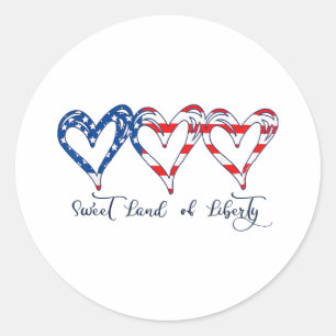 Sticker Rond USA Drapeau Patriotique Coeurs 4 juillet Sweet Lan