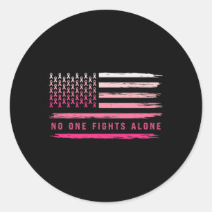 Sticker Rond Usa Drapeau Personne ne combat le cancer du sein s