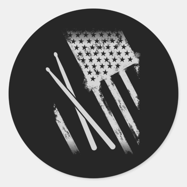 Sticker Rond USA Drumsticks Drapeau américain Patriotique Drumm (Devant)