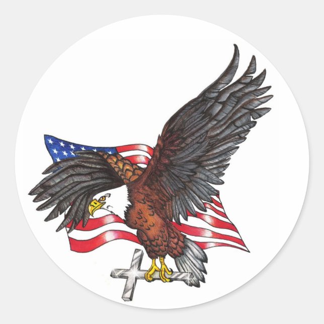Sticker Rond USA En Dieu nous faisons confiance à Eagle (Devant)