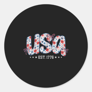 Sticker Rond Usa Est 1776 Floral Preppy 4 juillet Coquette Bo