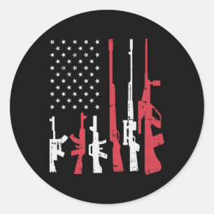 Sticker Rond Usa Flag Guns Drôle American Pride 4 juillet Pat
