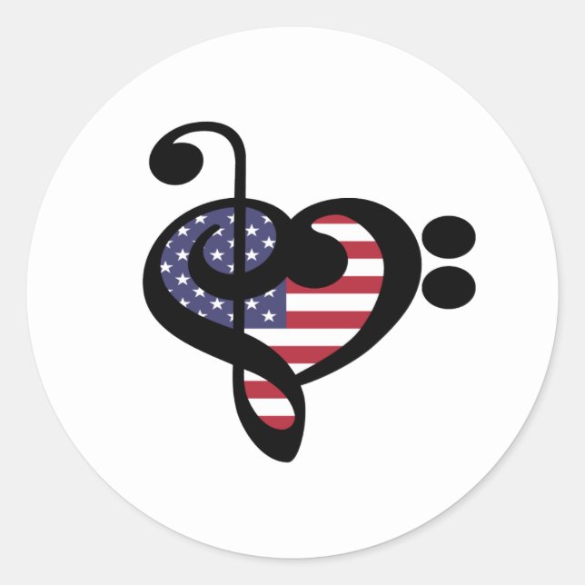 Sticker Rond USA Flag Music Heart - American Pride Musician (Devant)