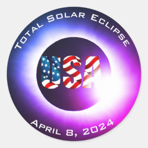 Sticker Rond USA FLAG Total éclipse solaire 8 avril 2024