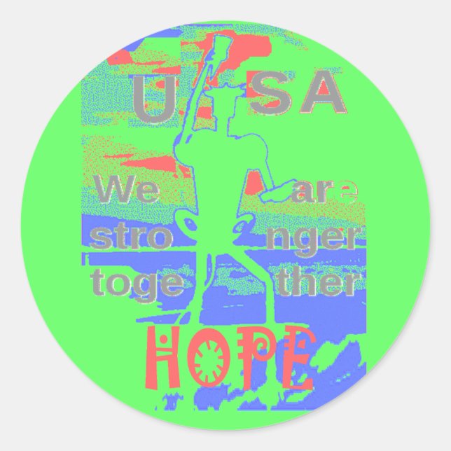 Sticker Rond USA Hope : Neon Lemon & Orange Art (Devant)