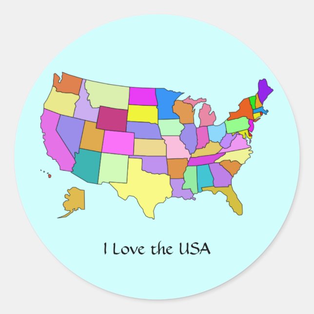 Sticker Rond USA : J'aime les USA, carte des USA (Devant)