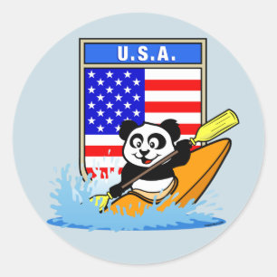 Sticker Rond USA Kayaking Panda
