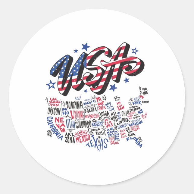 Sticker Rond USA Map Etats-Unis Amérique Amérique (Devant)