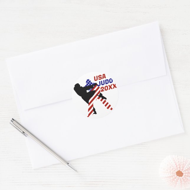 Sticker Rond USA Patriotique Martial Arts JUDO (Enveloppe)