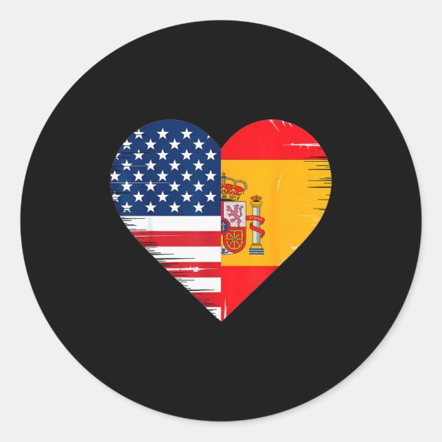 Sticker Rond Usa Spain Heart - Dual Citizenship  (Devant)