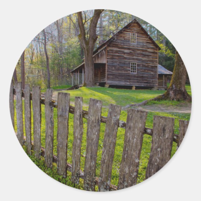 Sticker Rond USA, Tennessee, Cabine À Cades Cove (Devant)