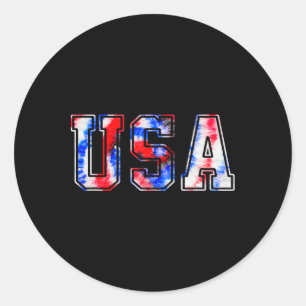 Sticker Rond Usa Tie Dye Patriotique Rouge Blanc Bleu 4 juillet