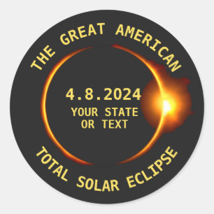 Sticker Rond USA Total Solar Eclipse Party 4/8/2024 Custom Text
