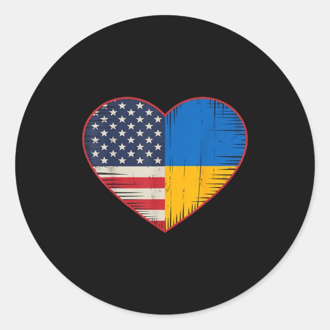 Sticker Rond Usa Ukraine Heart - Dual Citizenship  (Devant)